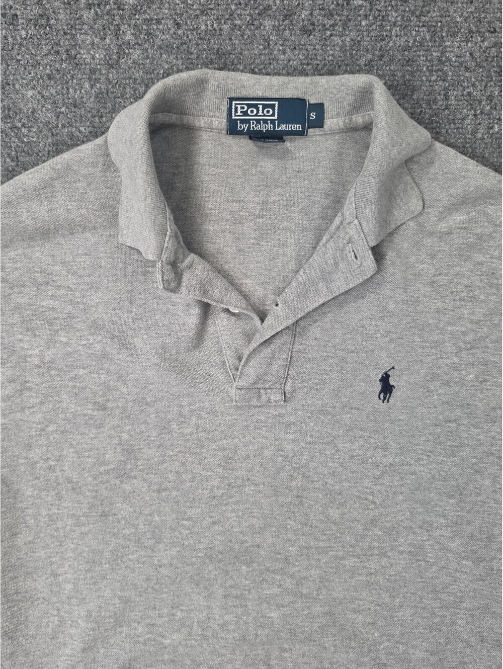 Polo Ralph Lauren Polo Shirt Mens S Gray Heather Cotton Navy Pony Short Sleeve